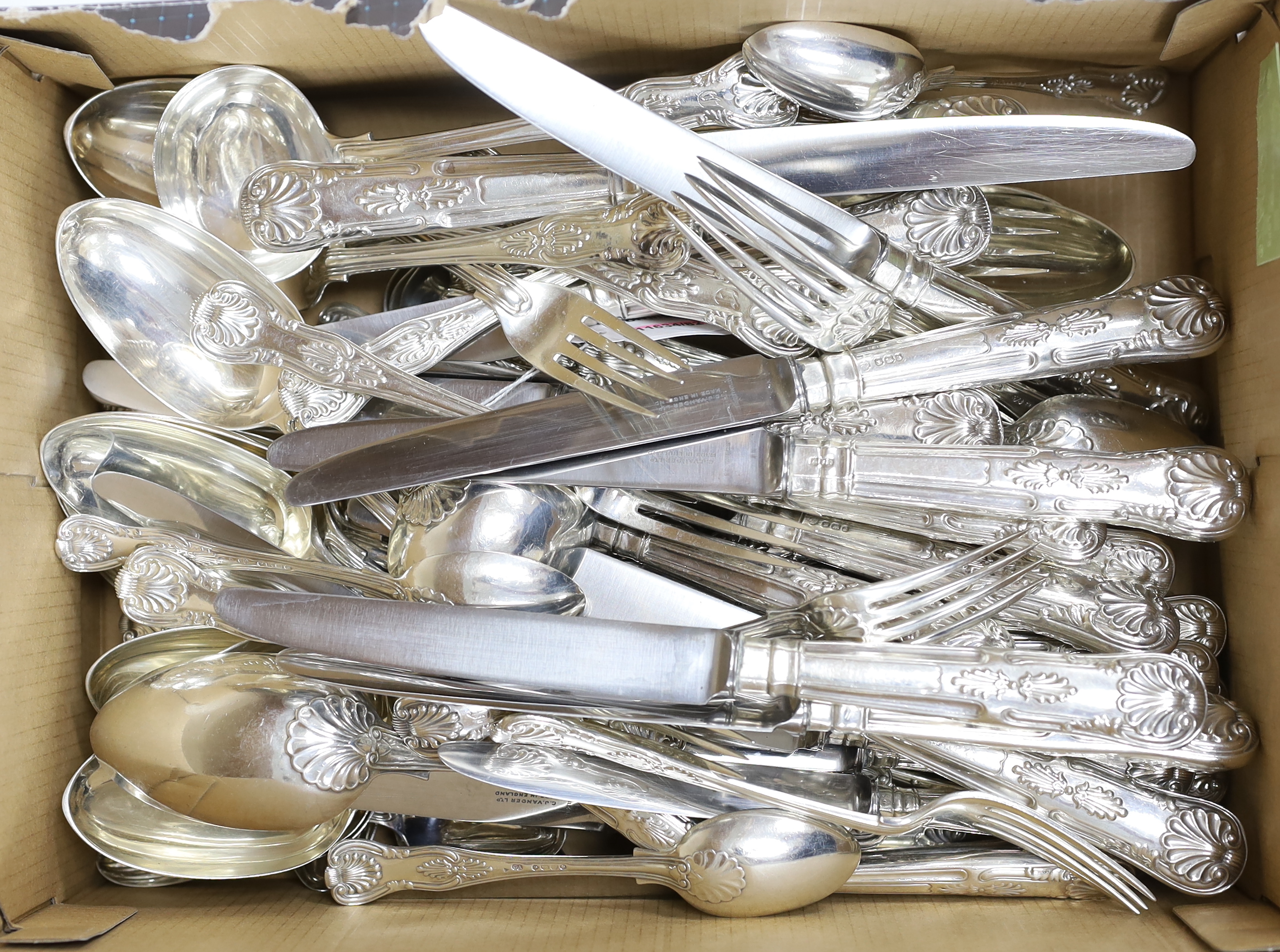 A canteen of Victorian silver Kings pattern cutlery, by George Adams